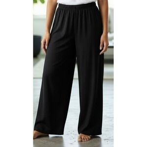 Chicos Travelers‎ Black Wide Leg Pants Size 1 (M) Slinky Wrinkle Resistant Comfy